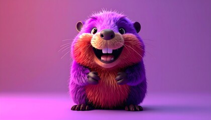 Fototapeta premium Happy Fluffy Animal with Big Teeth and Colorful Fur