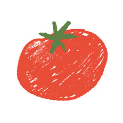 A tomato drawn with chalk. Cute childish hand-drawn illustration on blackboard texture. Simple naive drawing style perfect for school design, kids&rsquo; projects, education materials