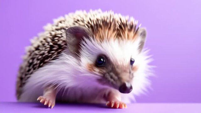 Adorable Hedgehog Poses for the Camera on a Vibrant Purple Background.