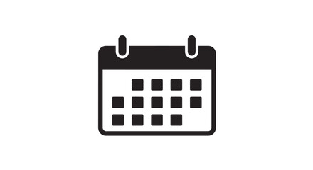 A simple black and white calendar icon depicting scheduling and timekeeping