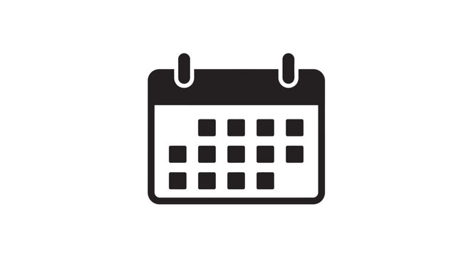 A simple black and white calendar icon depicting scheduling and timekeeping