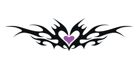 Tribal Heart Tattoo Design Isolated Vector Illustration. Tribal heart tattoo design vector illustration featuring bold black tribal patterns and a vibrant pink heart at its center.