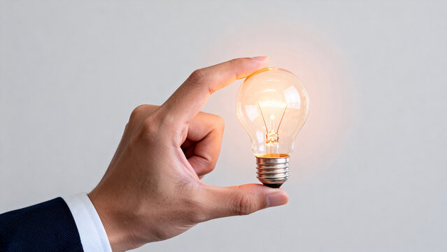 Hand holding glowing light bulb