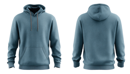 Dusty blue hoodie, front and back views