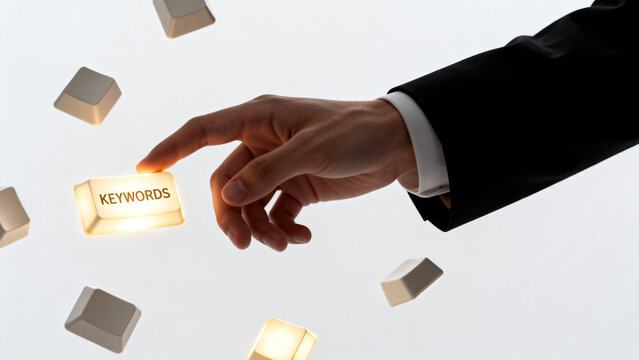 Hand selecting a glowing keyword button