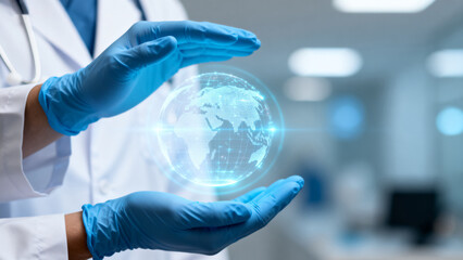 Doctor with digital globe in hands