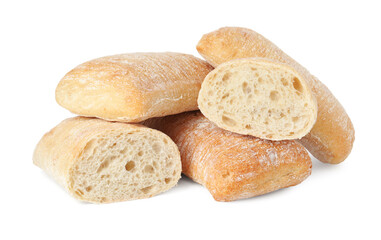 Tasty freshly baked ciabattas isolated on white