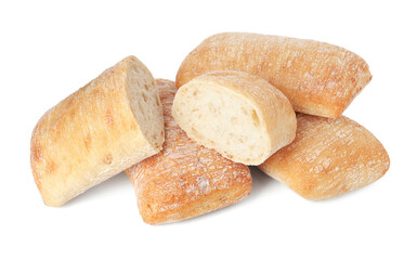 Tasty freshly baked ciabattas isolated on white