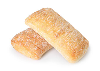 Two tasty fresh ciabattas isolated on white