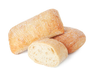 Tasty freshly baked ciabattas isolated on white