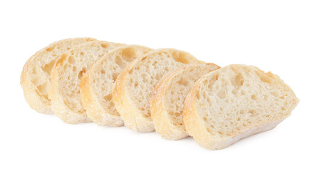 Pieces of tasty fresh ciabatta isolated on white