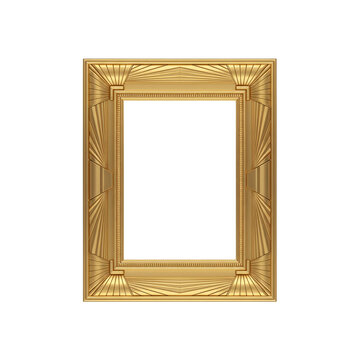 Art deco golden rectangular frame on transparent background