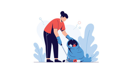 Obraz premium A person with gloves and a trash picker helps a small animal in need.