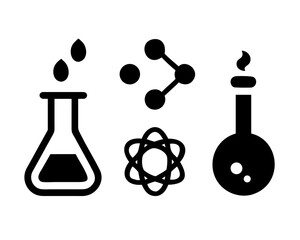 Black science icons depicting chemistry elements