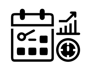 Calendar with clock and graph indicating schedule