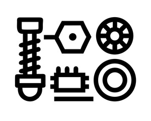 Mechanical parts, including spring, bolt, and gear