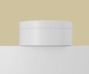 Minimalist white cream jar on a pristine surface, ideal for beauty branding., 3d illustration
