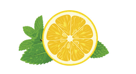 A refreshing slice of lemon with green mint leaves.
