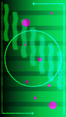 Green background with waves, circle, arrows and purple dots