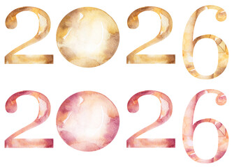 watercolor graphic 2026 New Year llustration set