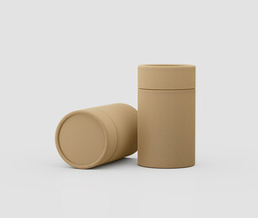 Kraft paper jars display on white background, ideal for eco-friendly product. 3d illustration