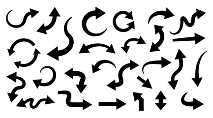 Fototapeta premium A collection of various black arrow silhouettes vector.