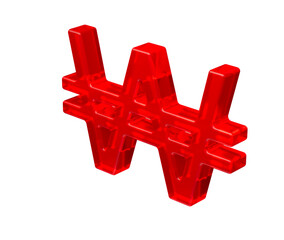 Obraz premium 3D Red Korean Won symbol with a glossy surface, representing digital currency. 3d Illustration