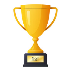 Golden trophy cup vector. First place award symbol for victory and achievement