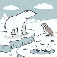Arctic landscape with polar bear, owl, and arctic fox © Usa