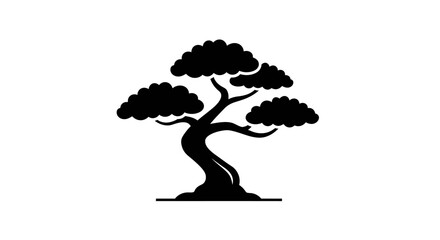 Black and white bonsai tree illustration isolated on white background