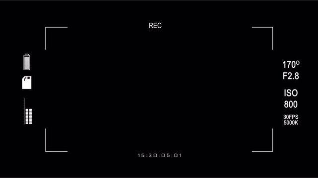 camera viewfinder screen digital display and camera data. Useful for film, tv, video. 4k