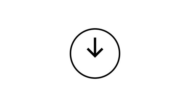 Black and blue download icon animation video. Animated arrow, cloud, folder, file, animated arrow, downloading icon in circle 4k animation on white background