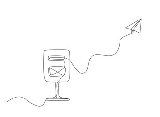 Continuous one line drawing of a vintage mailbox connected to a paper airplane, representing timeless communication and creative message delivery in minimalist style, Vector Editable stroke.