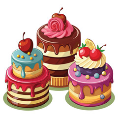Realistic Cake Illustration,Chocolate and Berry Dessert Cake Vector,Fresh Fruit Cake Vector,Tasty Dessert Cake Illustration,