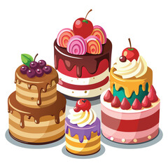 Realistic Cake Illustration,Chocolate and Berry Dessert Cake Vector,Fresh Fruit Cake Vector,Tasty Dessert Cake Illustration,