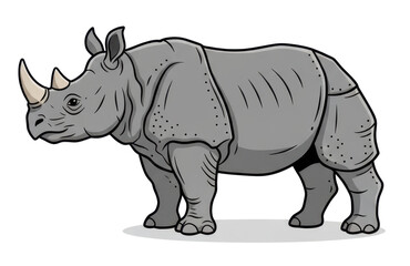 Obraz premium Gray Rhinoceros Standing Facing Left With Two Horns And Textured Skin Transparent Background