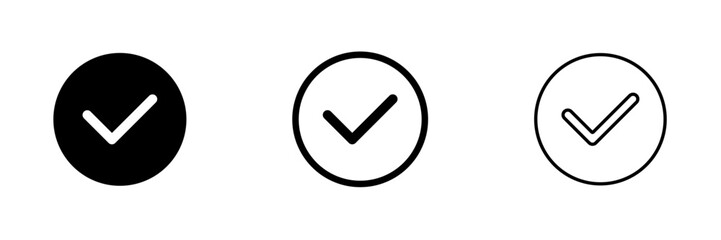 Minimal Black and White Check Mark Icons in Circle Set for UI and Design