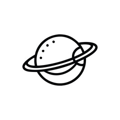 A black and white planet icon with rings Four small dots are on the top of the planet