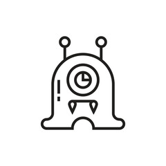 A black cartoon monster with two antennae a circular eye exclamation mark and two fangs