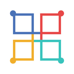Clean infographic with four connected squares forming a balanced design for process or data flow representation.