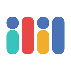 Minimal infographic with vertically linked shapes representing communication and connection between steps or ideas.