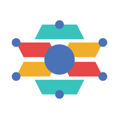 Abstract infographic showing a central hub connected to multiple elements. Perfect for network, digital, or organizational themes.