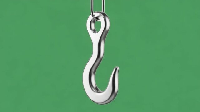 A shiny metal hook hanging from a rope.