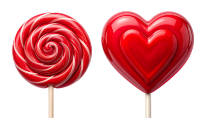 Two Red Lollipop Variations Side by Side, isolated on transparent background