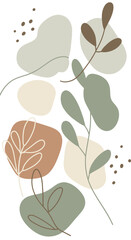 Abstract Botanical Composition with Organic Shapes and Earthy Tones Abstract creative floral background. Hand-drawn drawings. Suitable for cover art, brochures, posters, postcards.