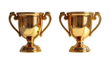 Pair of Award Trophy Cups with Different Designs and Angles, isolated on transparent background