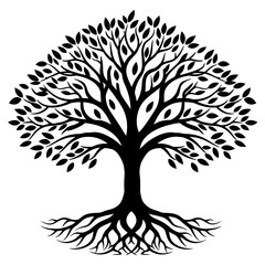 Yggdrasil tree, tree with roots, vector isolated on white background, vector illustration .