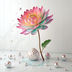 digital artwork of a flower made of liquid color, white wall background, trending on artstation, 8k, color splash,, photo, 3d render, typography, illustration, anime, cinematic, pearls