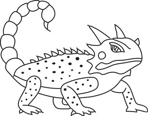 Horned lizard crawling with spiky back and curled tail