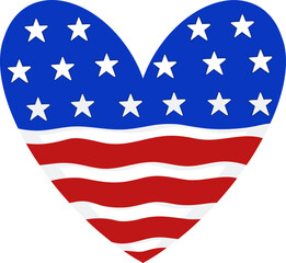 cute us flag in heart shape vector cartoon illustration